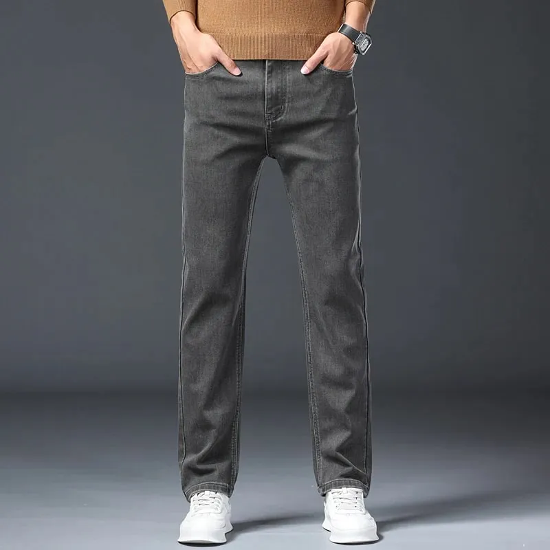 Jean extensible classique droit pour homme, en coton Lyocell, confortable, doux, pantalon Denim décontracté, pantalon gris pour le travail et les affaires, printemps