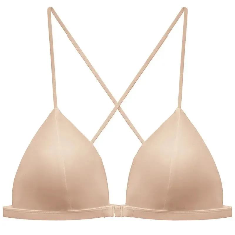French Style Front Fastening Bra Thin Strap Triangle Cup Leopard Print Sensual Back Design Lightweight Small Bust BANERDANNI