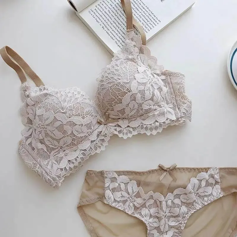 Modest Japanese Style Abaya Lace Bra Set Women Luxury Push Up Small Bust Support Anti Sagging Full Coverage Comfort MOYISU Sexy