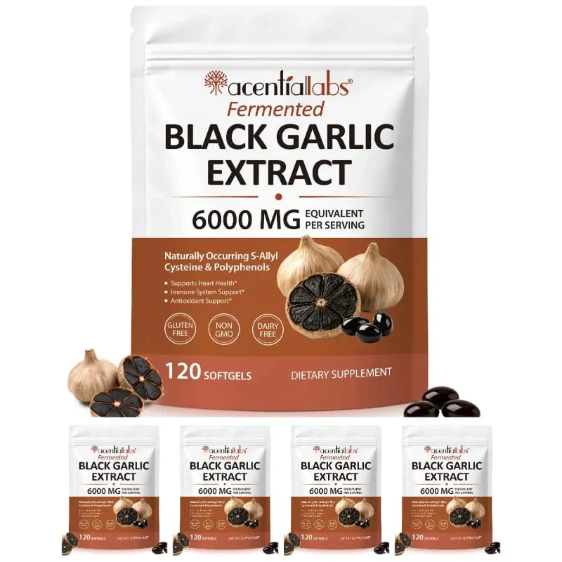 Black Garlic Extract Softgels 600mg 10:1 Concentrate for Heart Wellness Immune Support Digestive Balance Vitality 120 Count