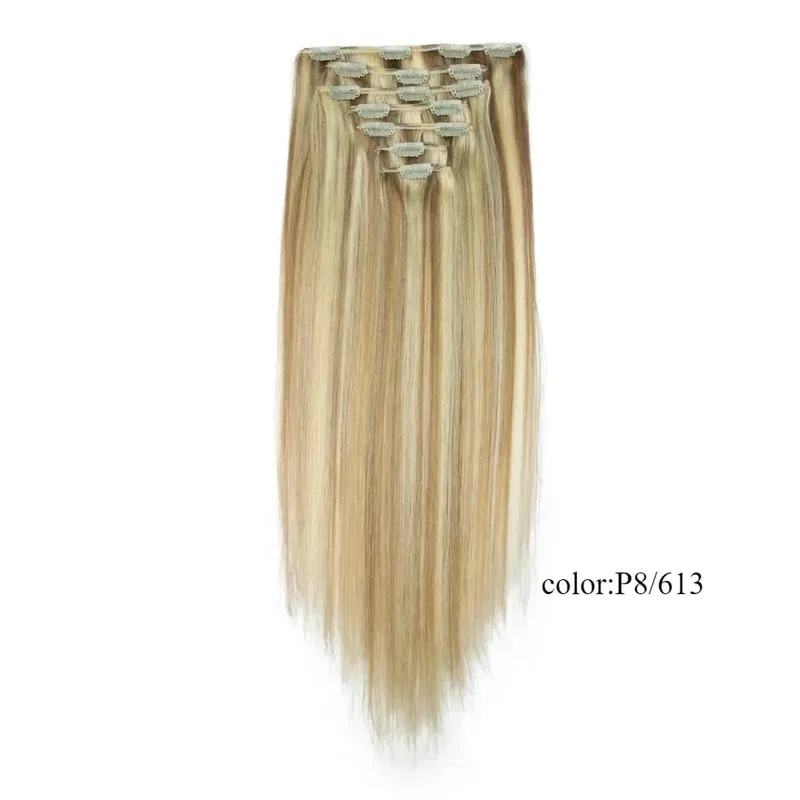 Rebecca Clip In Hair Extensions Human Hair Straight Clip In Blonde P6/613 P8/613 P27/613 P4/27 Color Clip Ins Remy Hair 7Pcs Set
