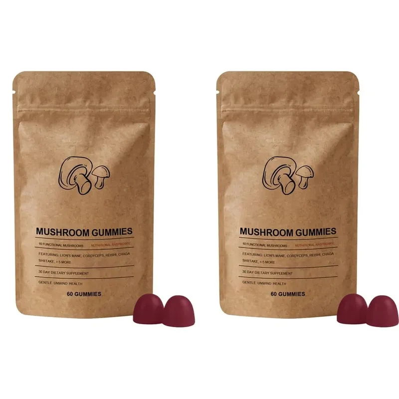 Mushroom Gut Health Gummies with Vitamin C B6 D3 and 8 Mushroom Extracts for Mental Clarity & Immune Support 60 Gummies