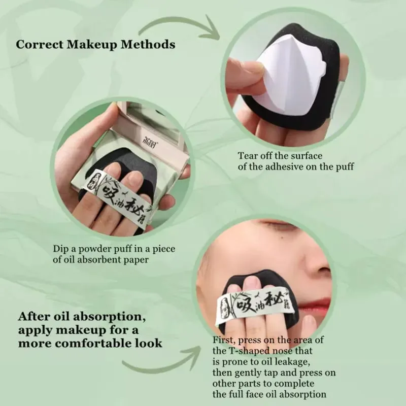 200 Sheets Blotting Paper With Powder Puff Blender Sponge Oil Control Facial Oil Absorbing Wipes Matte Fix Makeup Tool