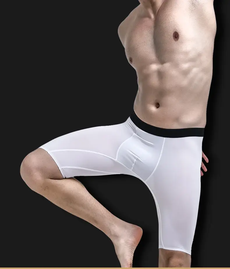 Men's sports underwear for summer, ice silk, quick-drying, extended, anti-friction legs, loose four-corner short underpants