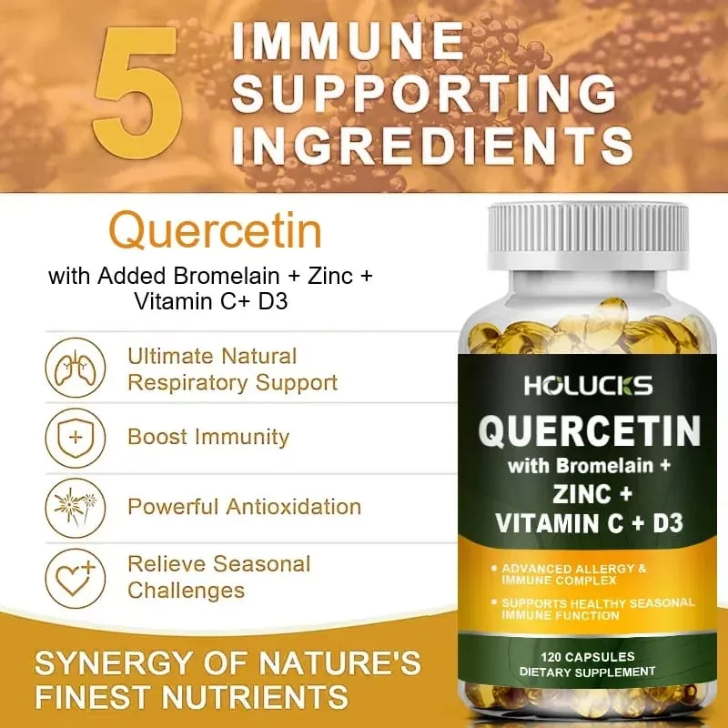Advanced Quercetin Vitamin C + D3 Supplement with Bromelain for Immunity Skin Health & Strong Bones Overall Vitality Vegan