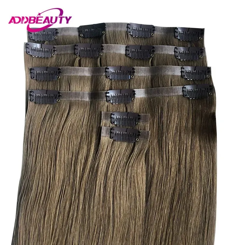 Clip-in and Tape-in Hair Extensions Straight Clips in Human Hair Extension 6pcs Clip in PU Virgin Hair Extensions Human Hair 613