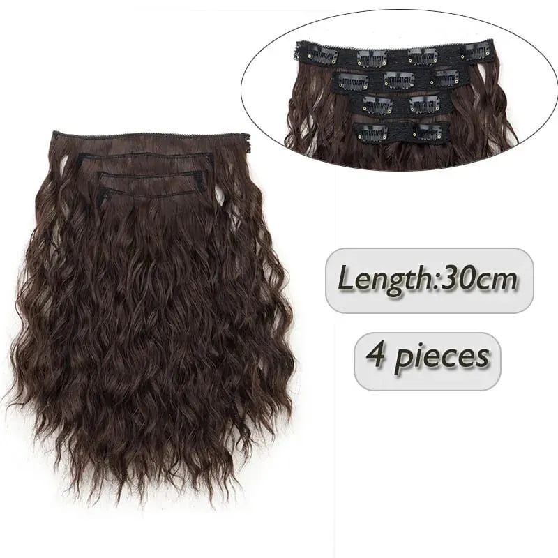 4 Pieces/Set Synthetic Clip In Hair Extensions Short Water Ripple Hair Pieces Soft Fluffy Curly Wig Fashion Hair Accessories