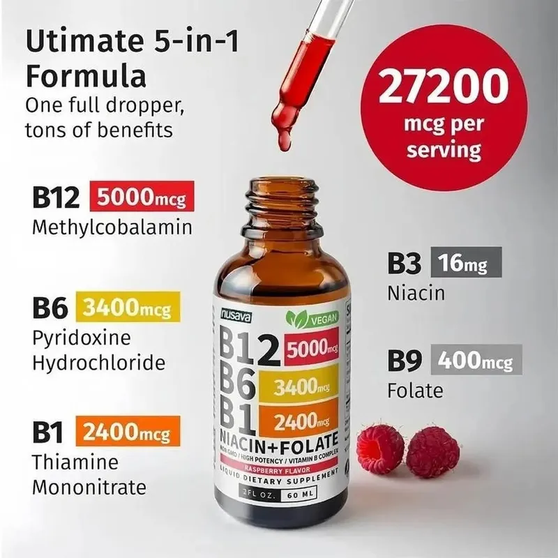 Vitamin B6 Drops Complex B12 B1 Bổ sung chất lỏng folate Hỗ trợ hệ tiêu hóa Giọt chất lỏng Hấp thụ ba lần Chất lỏng