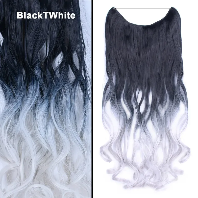 Jeedou Wavy Hair Extension Elasticity Invisible Wire Fish Line One Piece No Clips Synthetic Hairpieces Ombre Color For Ladies