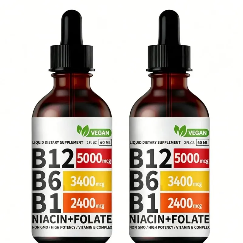 Vitamin B6 Drops Complex B12 B1 Bổ sung chất lỏng folate Hỗ trợ hệ tiêu hóa Giọt chất lỏng Hấp thụ ba lần Chất lỏng