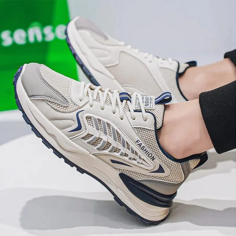 Spring Summer Men Sneakers Breathable Mesh Casual Shoes Platform Chunky Dad Footwear Lace Up Walking Running Shoes