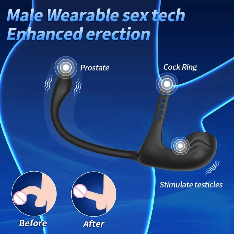 3 In 1 Prostate Massager Vibrating Dildo Anal Plug Vibrator Testicle Cock Ring Butt Plug Stimulator Sex Toys for Men Couple