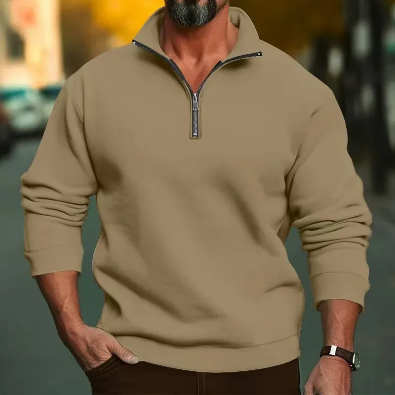2026 Outdoor Men Zipper Sweatshirts Spring Quarter Zip Pullover Half Zipper Hoodie Men Gym Man Autumn Solid Men Sweatshirt Coat