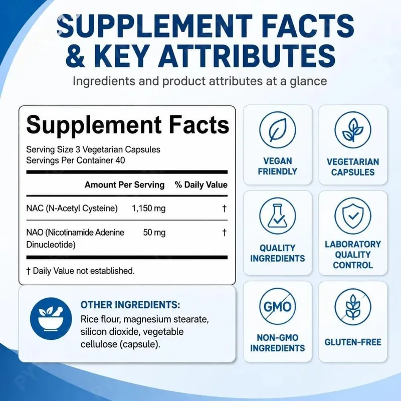 NAC 1150mg NAD+ 50mg Capsules Cellular Defense Complex for Antioxidant Support Immune Health & Energy Production Non‑GMO 120 Ct