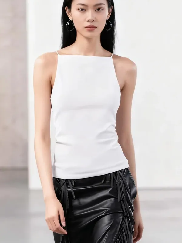 Summer women's retro solid color spicy girl sexy sleeveless slim fit off shoulder vest top