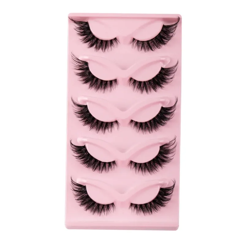 5 Pairs Cat Eye False Eyelashes Faux Mink Natural Long Manga Lashes Winged Elongated Outer Corner Fake Eyelashes Daily Makeup