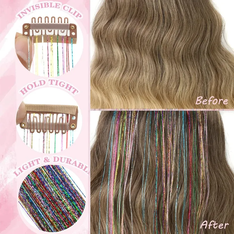 Klip Hiasan Rambut dalam 12 Keping Kit Hiasan Rambut untuk Kanak-kanak Perempuan Klip Aksesori Rambut Kilauan Sintetik 20 inci dalam Sambungan Rambut untuk Wanita
