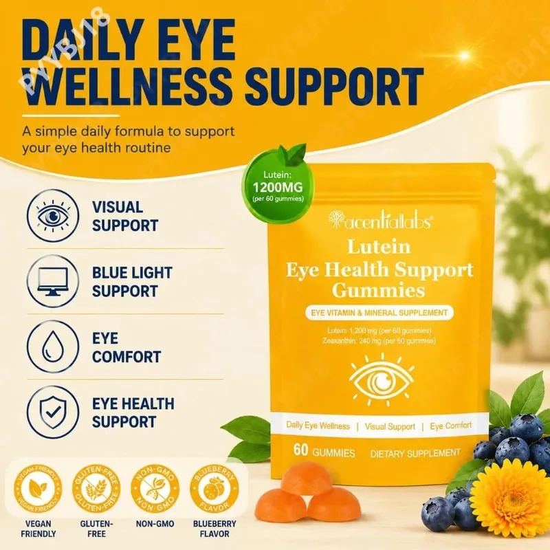 Lutein Eye Health Gummies 40mg with Zeaxanthin Vitamin A C & E Visual Support Blue Light Support & Eye Comfort Vegan 60 Count