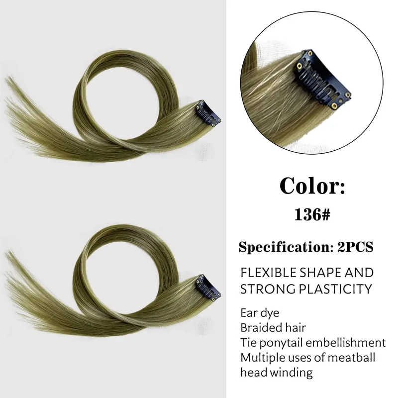 Synthetic Colored Clip In Hair Extensions Straight Highlight Hair Streaks Rainbow Hanging Hair Pieces Hairpiece For Women Party