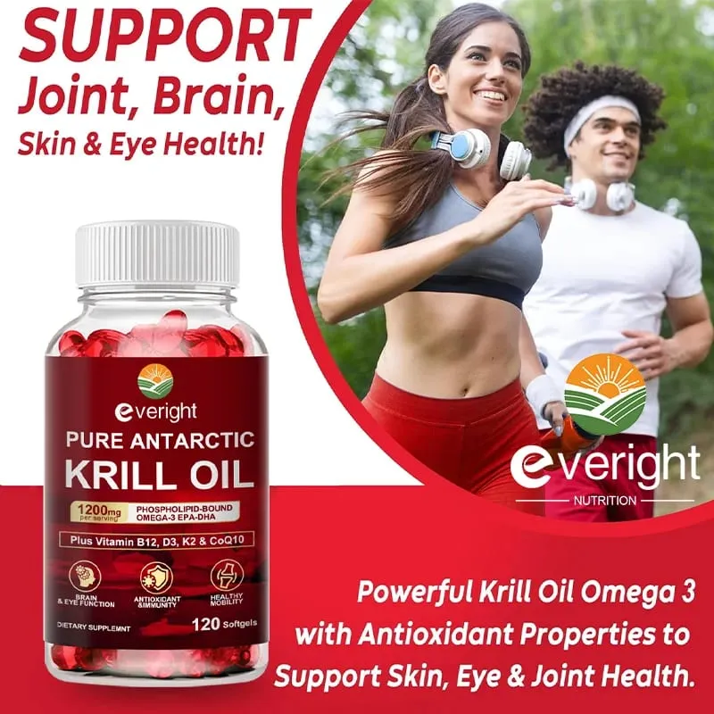 Antarctic Krill Oil 1200 mg with Omega-3 Supplement EPA & DHA Astaxanthin & Phospholipids for Heart Joint Brain Antioxidant