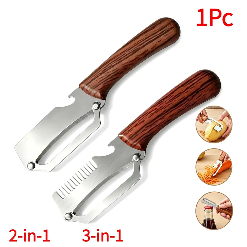 1Pc 2-in-1 3-in-1 Multifunctional Vegetable Peeler With Bottle Opener For Peeling And Slicing Fruits Shredding Scallions.