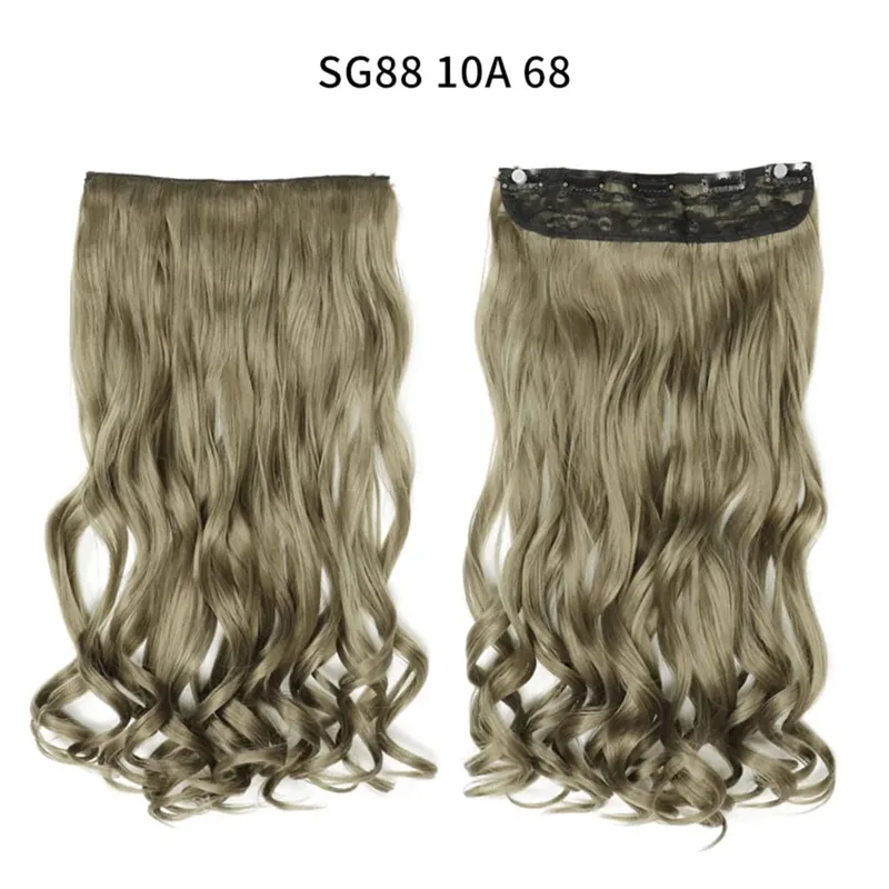 Longo reto encaracolado uma peça 5 clipes clip-in extensões 22 Polegada penteados resistentes ao calor cor mistura loira pedaço de cabelo para mulher