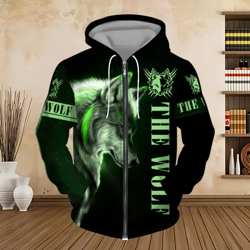 Spring and Autumn Men's Hoodie Sweatshirt 3D Digital Print Tiger Series Zip up Hoodies Fashion Personalized Sweatshirt for Men