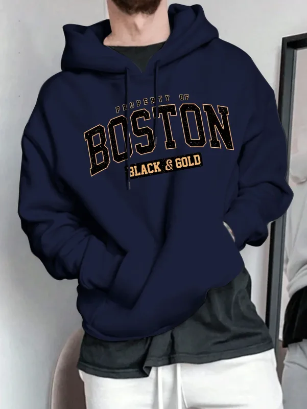 Men's hooded sweatshirt - American retro casual loose-fitting pullover shirt