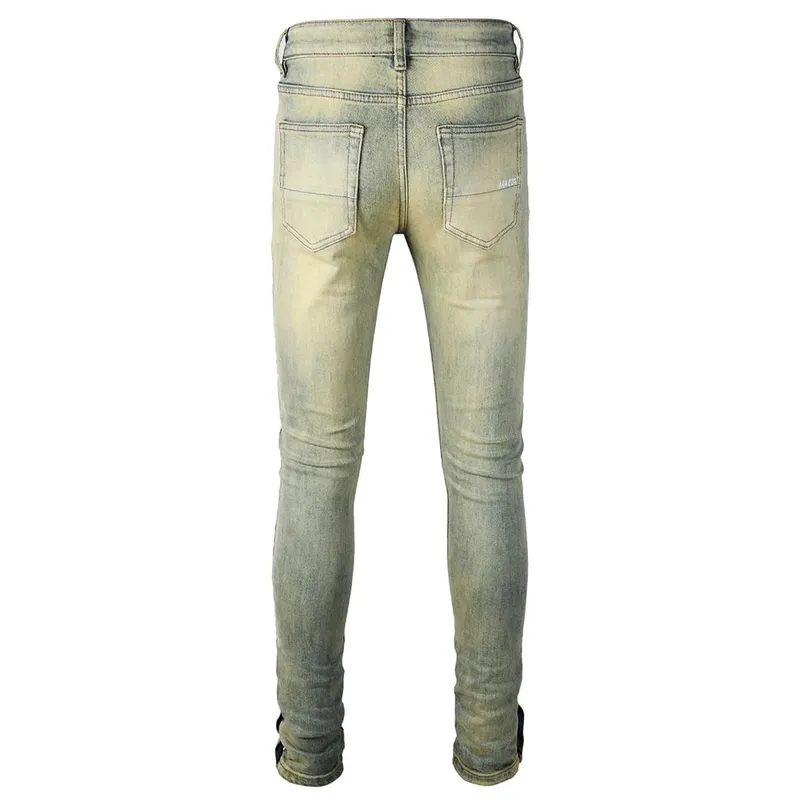 Men's Skinny Jeans Vintage Retro Blue Washed Stretch Denim Pants Streetwear Slim Tapered Trousers High Quality