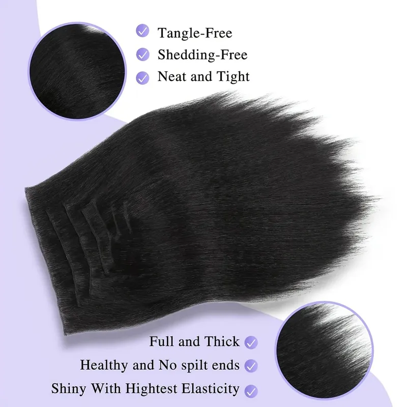 14-22icnh Synthetic Yaki Straight Clip In Hair Extensions For Women Black 7Pcs/Set Synthetic Extensions Hairpiece