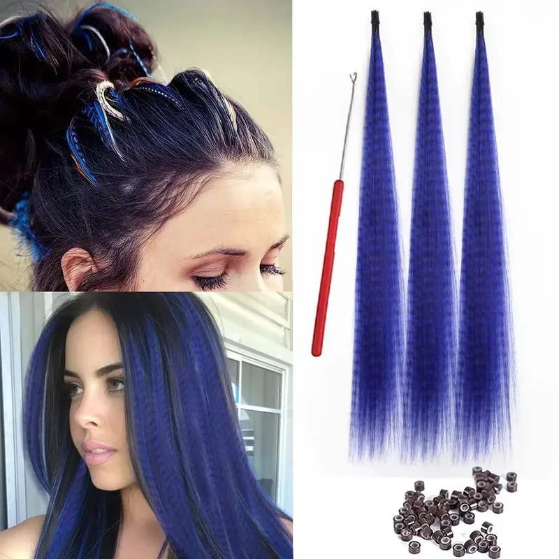 30strands Feather Hair Extension Fake Hair I Tip Rainbow Synthetic Hair 16inch Hairpiece Feather for Hair Extension Y2K Festival