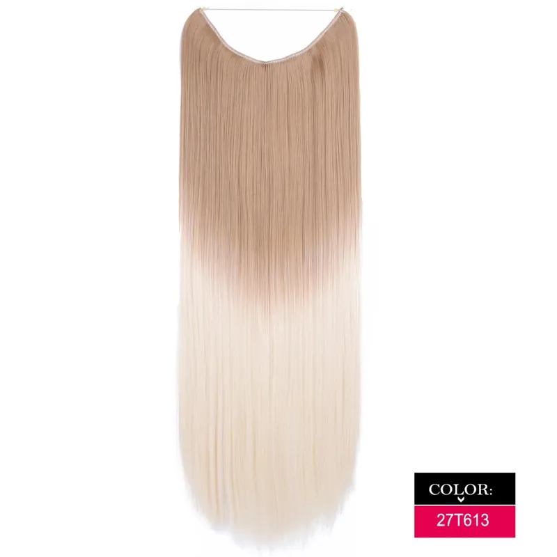Synthetic One piece Hair Extensions No Clip No Glue Invisible 24inch Long Straight Wave Heat Resistant String Hairpiece