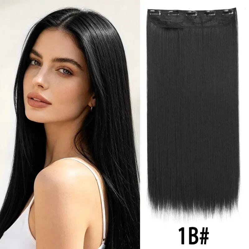 24Inch Synthetic Long Straight Hair Extension One Piece Clip On Hairpiece for Women Increase Hair Volume Daily Party Hairstyle