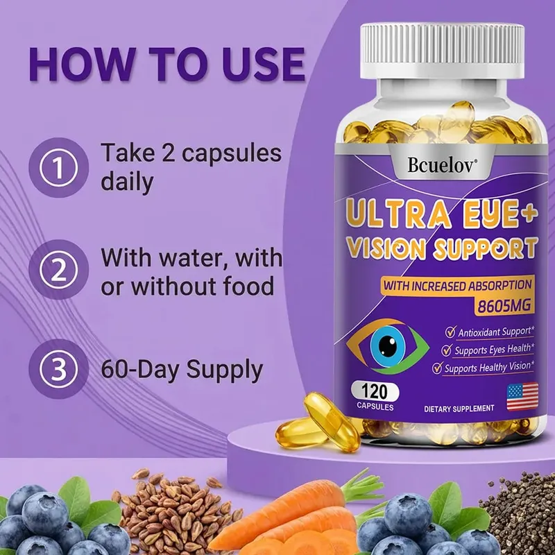 Συμπλήρωμα βιταμινών ματιών 9 σε 1 - Lutein Zeaxanthin Blueberry Dry Eyes Eye Fatigue Ωχρά κηλίδα & Υποστήριξη νυχτερινής όρασης για ενήλικες