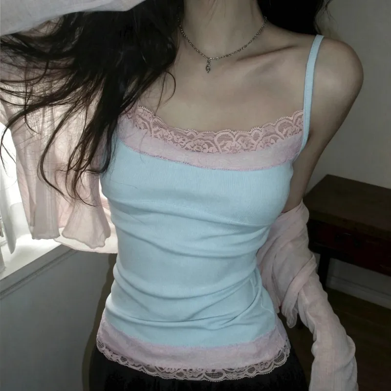 Sexy Lace Trim Patchwork Camisole For Women Y2K Summer Sleeveless Cami Tops Vacation Casual Clothes Coquette Tank 2026