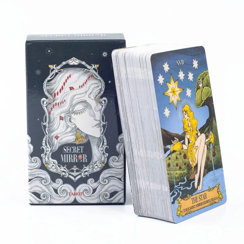 Secret Mirror Tarot Cards 10.3*6Cm Feminine Art Tarot In Rich Symbolism with Monochrome Realm:Black White Red Gold
