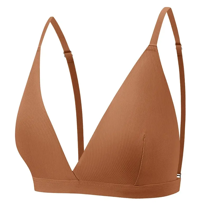 Reggiseno senza montatura senza cuciture da donna a costine con coppa a triangolo e slip intimo Set intimo da donna Set lingerie sexy