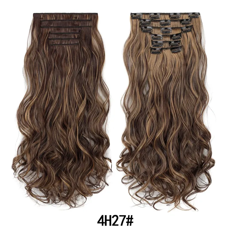 Jeedou 20 Inch 140g Clip In Hair Extensions 6Pcs 16 Clips Long Wavy Synthetic Ombre Hair Pieces for Women Full Head
