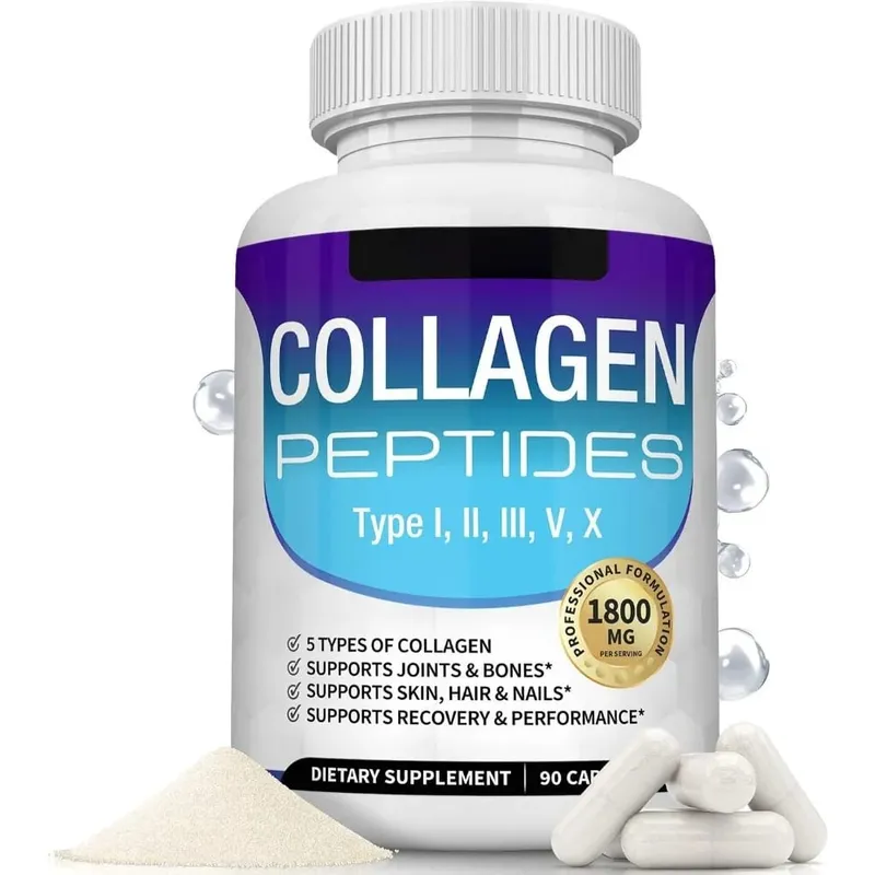 Collagen Peptides Capsules with 5 Types of Collagen for Joints Bones Skin Hair & Nails Wellness Support Adults 90 Capsules