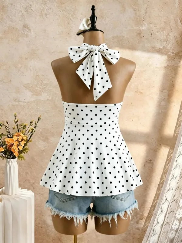 Women Halter Twist Front Sweetheart Neck Flared Peplum Camisole 2026 Summer Y2K Solid White Sleeveless Flowy Beach Vacation Tank
