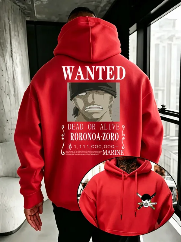 Bandai-Sudadera con capucha de una pieza para hombre, Jersey cálido de alta calidad para otoño e invierno, con estampado de póster de Se busca Zoro, estilo informal