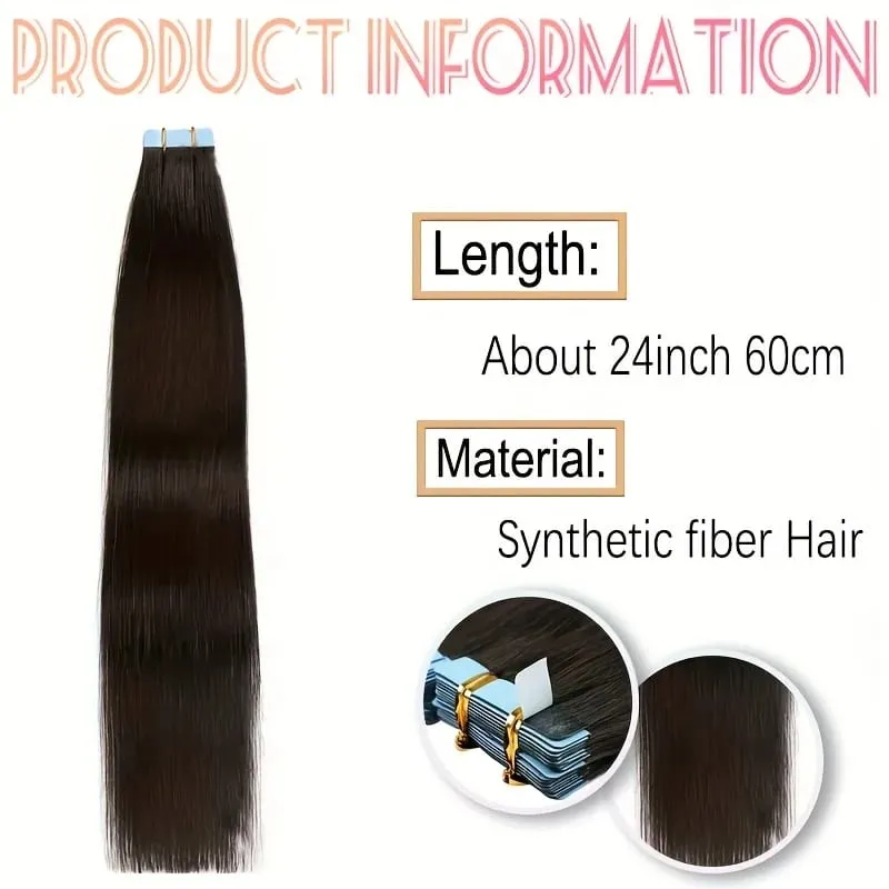 Tape In Bio Synthetic Hair Extensions 10pcs/ lot 24inches Heat Resistant Fiber Straight Seamless PU Skin Weft Tape Ins For Women