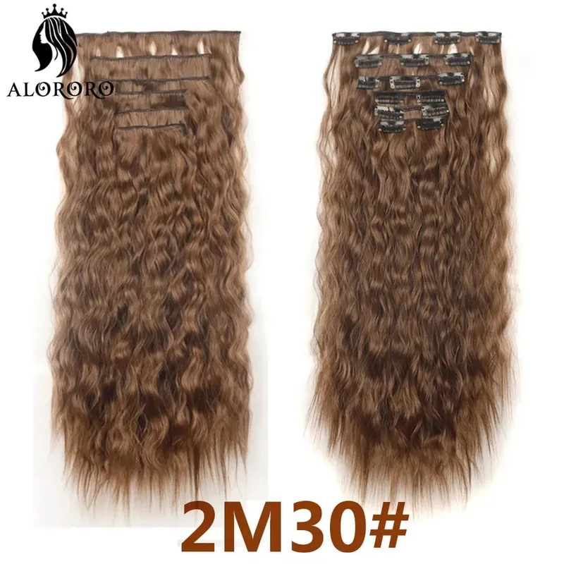 Alororo Synthetic Long Kinky Curly Clip In Hair Extension Full Head Afro Fake Hair Pieces Clip-on Blacke Brown Hair For Women