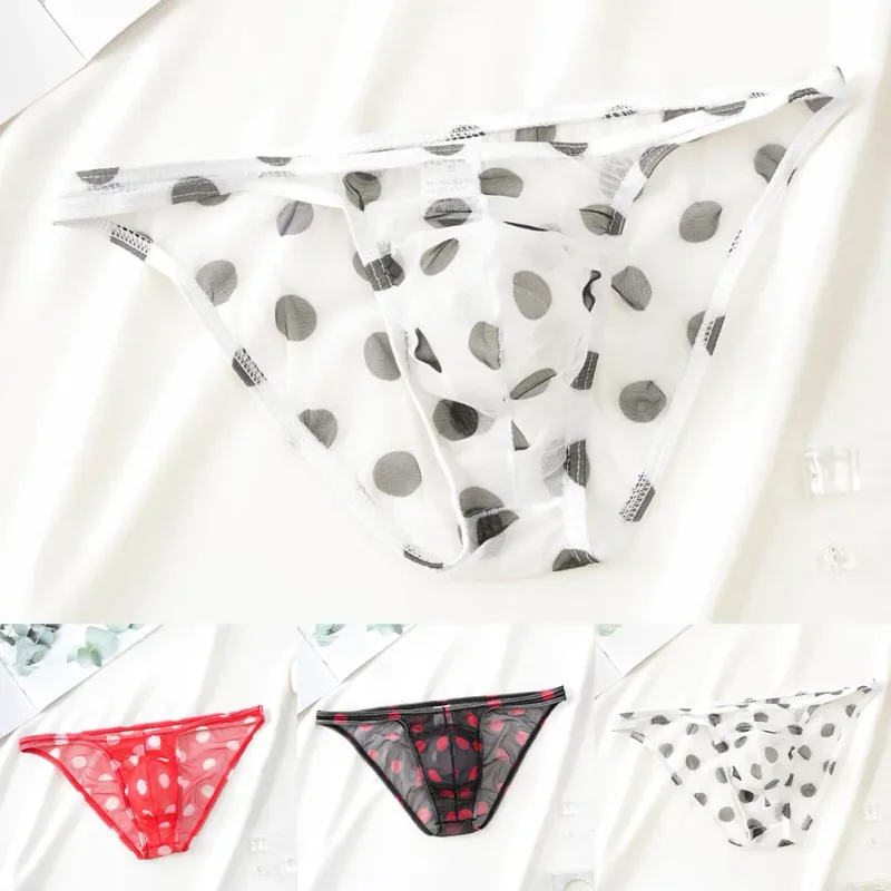 1pc Men Sexy Mesh Sheer Underwear Printed Brief Breathable Low Rise U Shape Pouch Panties Comfortable Lingerie