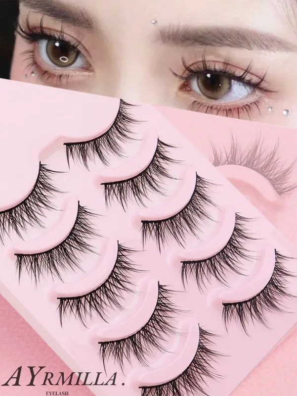 5 Ζεύγη βλεφαρίδων Cat Eye Faux Βλεφαρίδες Βιζόν Βλεφαρίδες με φτερωτό τέλος μακριές βλεφαρίδες Φυσικές μακριές βλεφαρίδες Manga Ψεύτικες βλεφαρίδες Μακιγιάζ