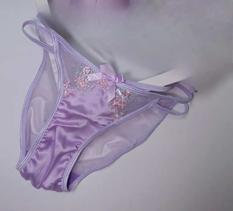 Gadis Perancis Bra Nipis Segitiga Cawan Ungu Sulaman Cahaya Sutera Mewah Set Seluar Dalam Renda Keinginan Tulen Seksi