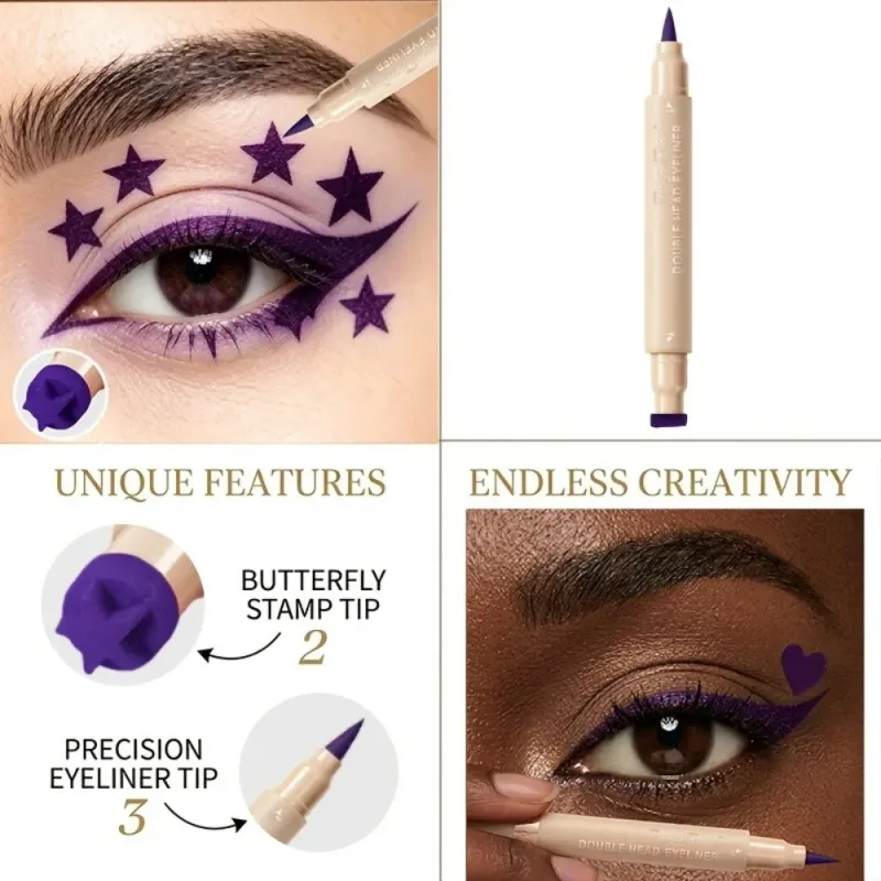 Double Head Eyeliner Stamp Waterproof Colorful Eyeliner With Heart/Star/Butterfly/Triangle Liquid Liner Seal Decorative Makeup