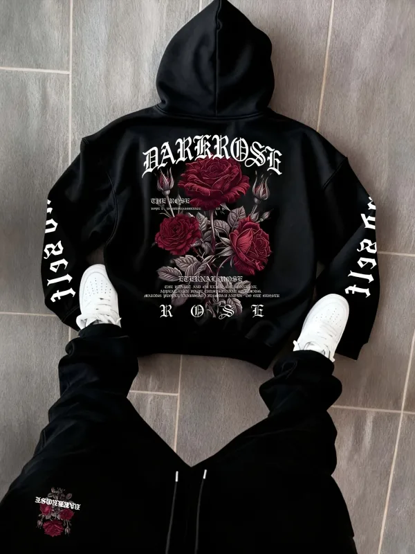 2026 Autumn/Winter New Style Simple Casual Stylish Soft Comfortable 3D Rose Flower Pattern Printed Men's Hooded Sweatshirt