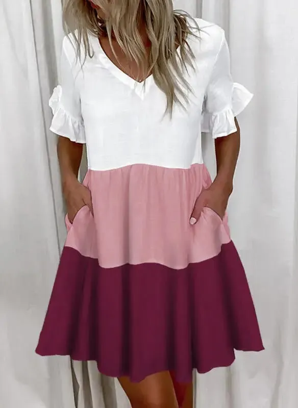 Frauen Sommer Kleid Casual V-ausschnitt Kurzarm Schmetterling Sleeve Floral Blatt Brief Drucken Mini Kleider Vestidos YSX9032