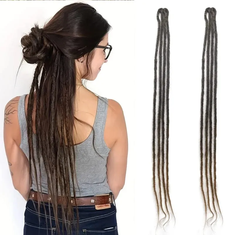 2Pcs 24"Clip‑in Synthetic Braided Hair Extensions with BB Clips Handmade Crochet Hair Pieces for Cosplay Hip‑Hop Festival